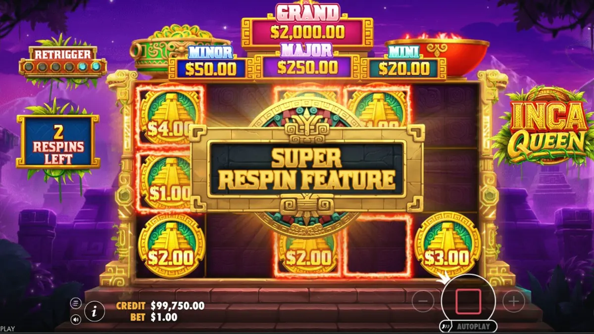 Inca Queen slot machine interface featuring ancient Incan temple theme