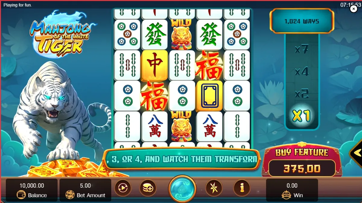 Visual vibrante e elegante do slot Mahjong of the White Tiger com tema oriental